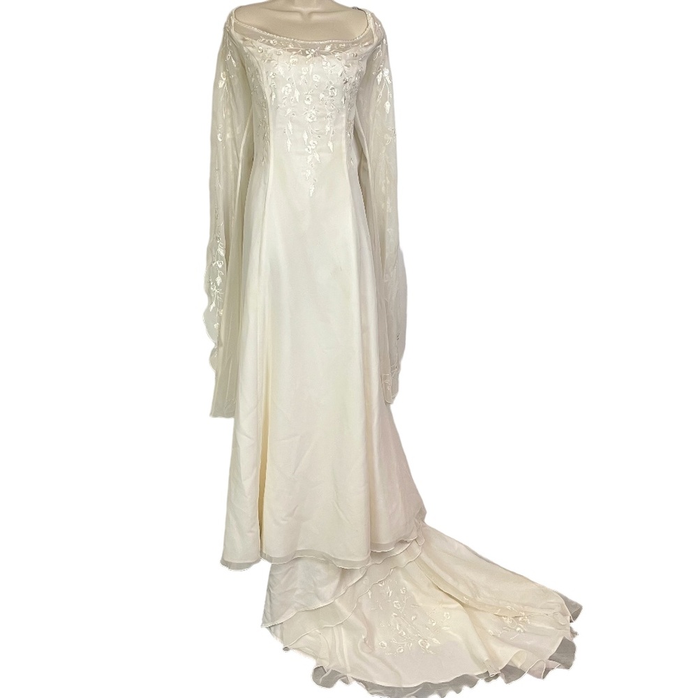BRIDAL ORIGINALS Renaissance Beaded Statement Sleeves Wedding Gown Dress sz 14